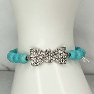 Faux Turquoise Rhinestone Bow Beaded Stretch Bracelet